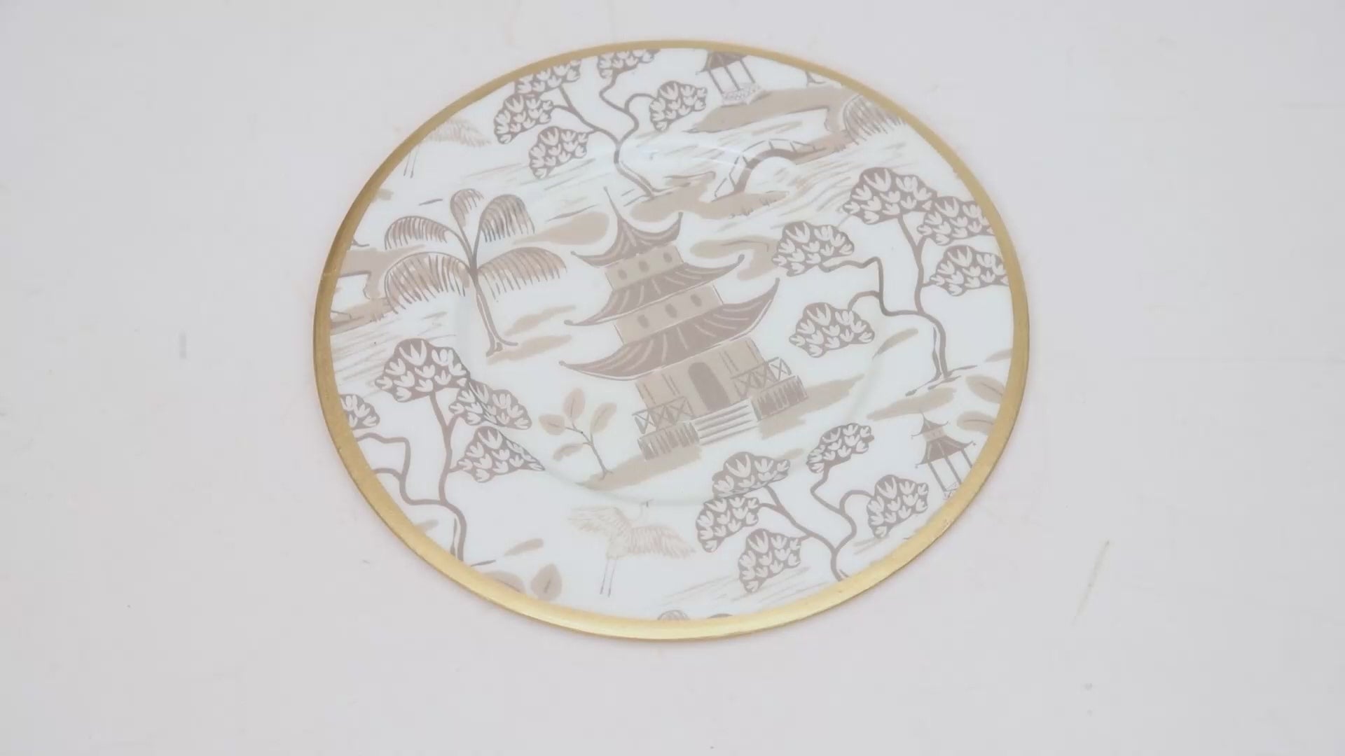 Kyoto Pagoda Dessert Plate (4pk) - White & Taupe - Avail 11/11