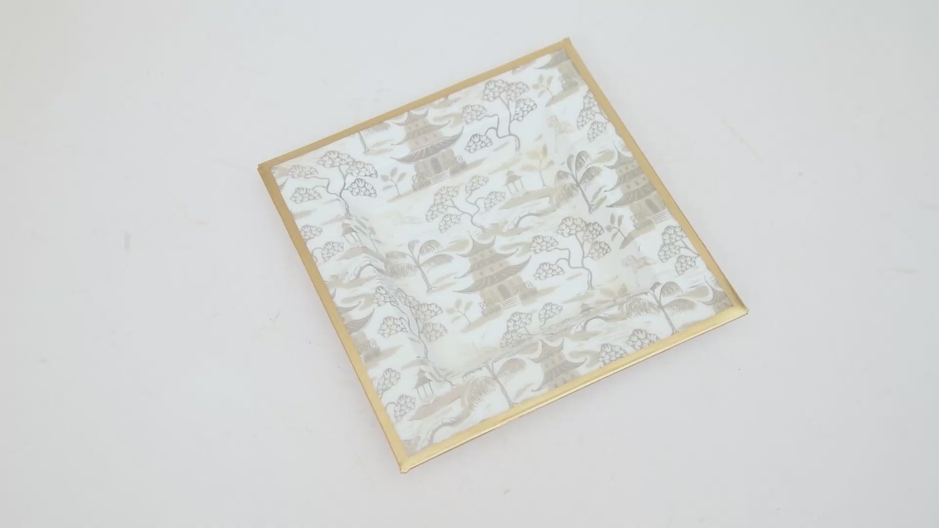 Kyoto Pagoda Enameled Tori Trinket Tray - White & Taupe - Avail 11/27