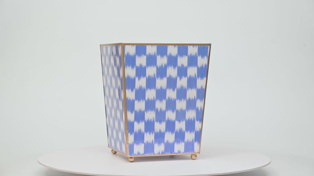 Checkered Ikat Enameled Square Wastebasket