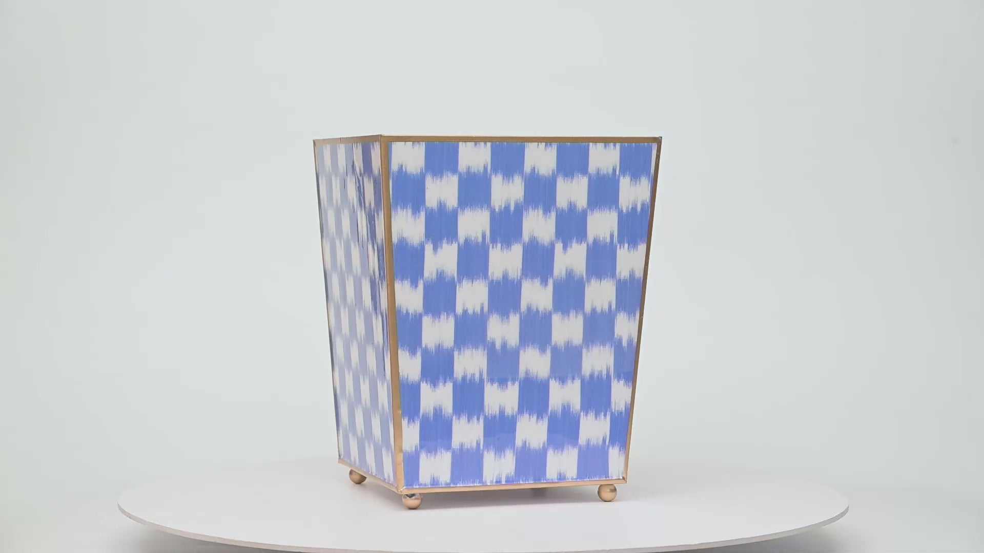 Checkered Ikat Enameled Square Wastebasket