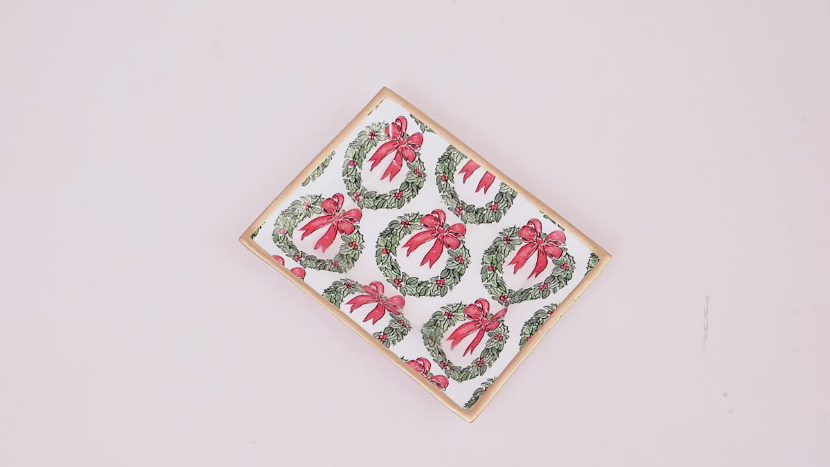 Holly Wreath Bow Enameled Landry Jewelry Tray