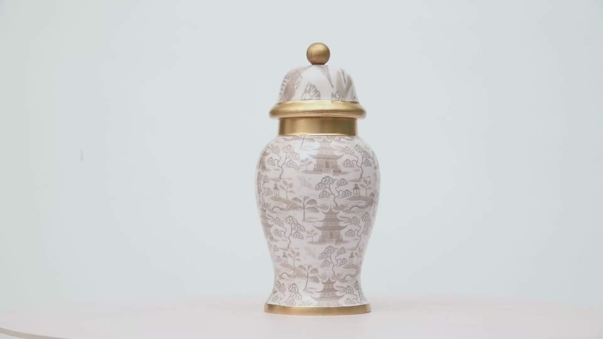 Kyoto Pagoda Ginger Jar Enameled - Petite - White & Taupe - Avail 11/11