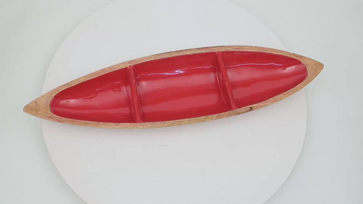 Gracie Statement Platter - Mango Wood & Red Enamel - Avail 11/21