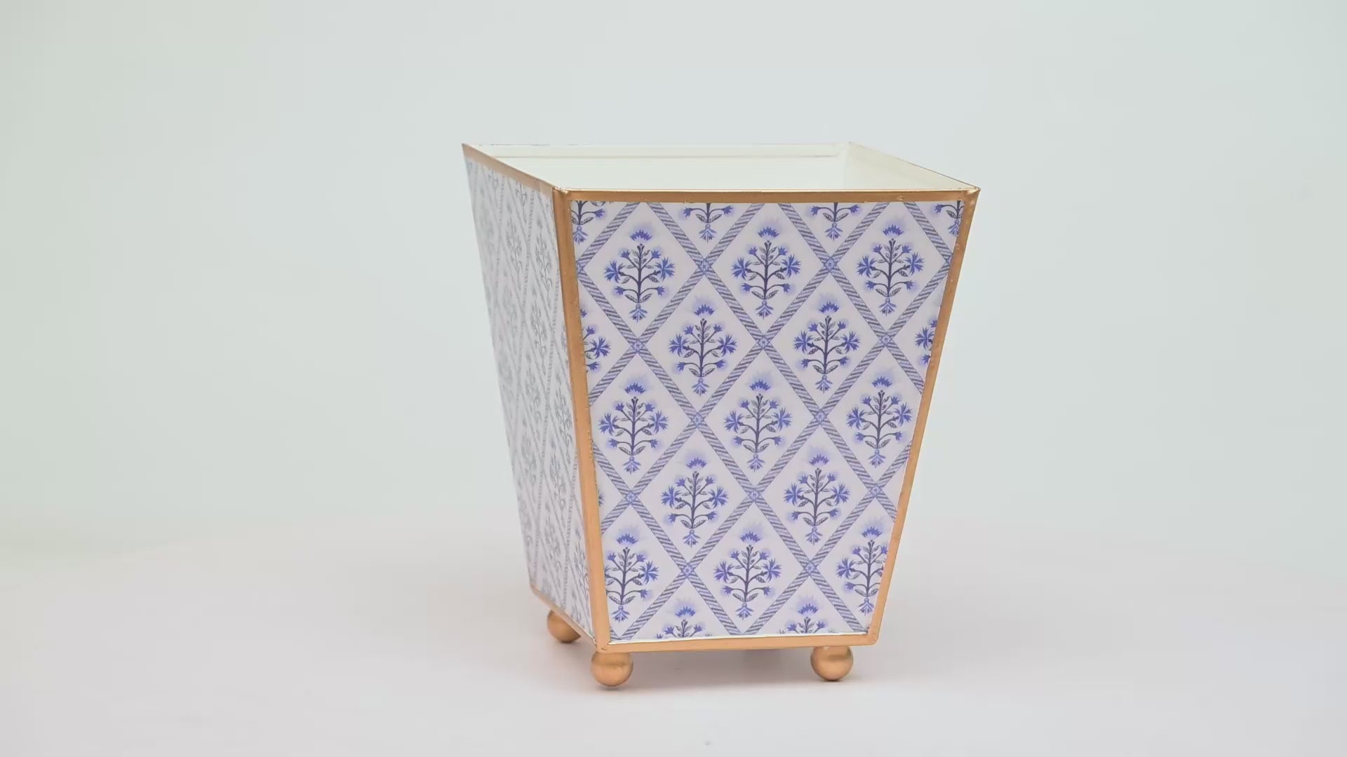 Marigold Lattice Enameled Square Cachepot Planter