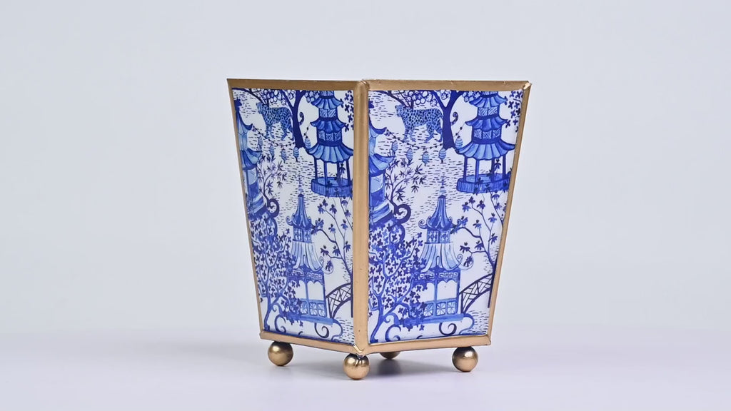 Garden Party Enameled Square Cachepot Planter