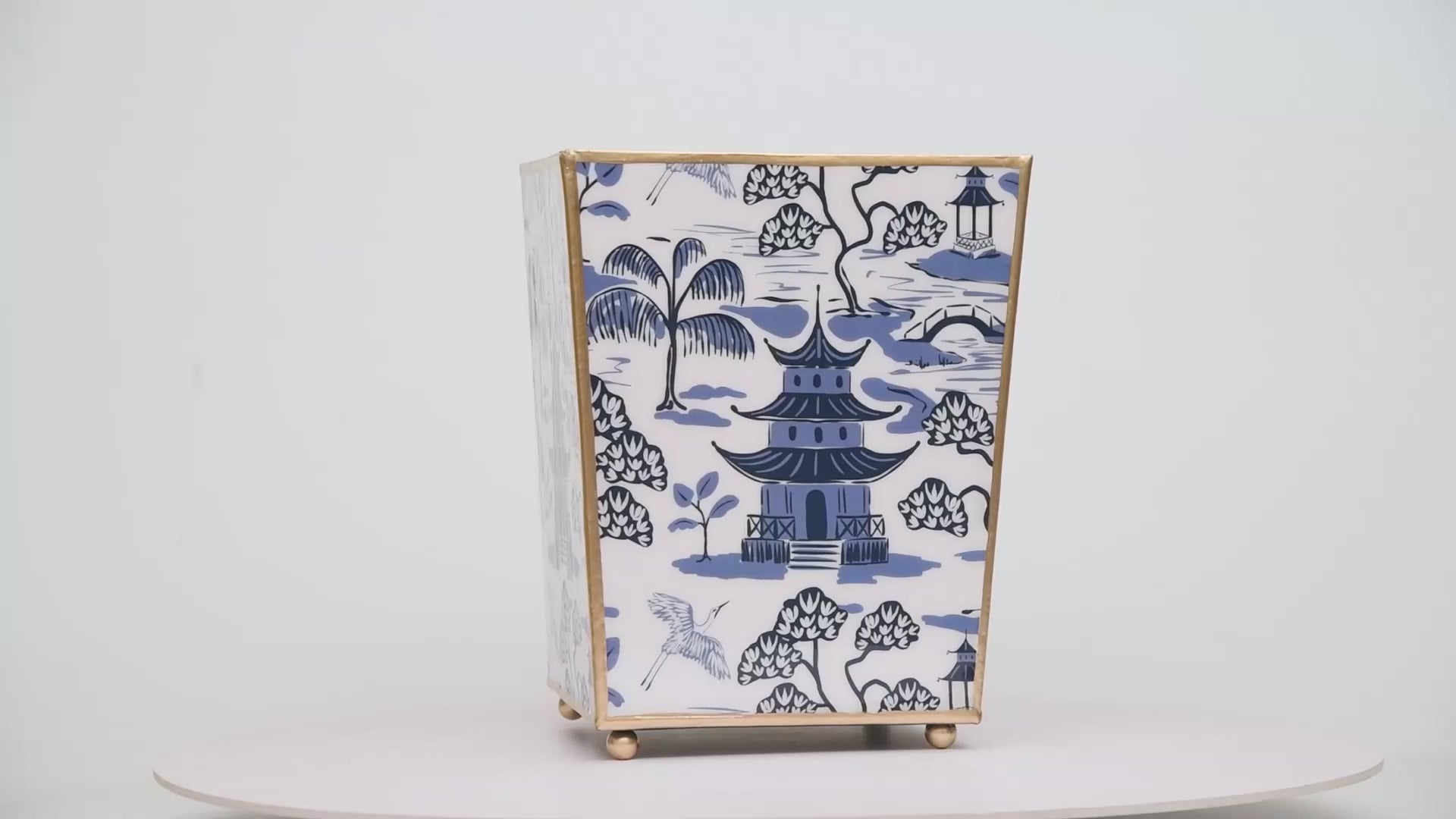 White & Blue Enameled Bathroom  / Home Office / Bedroom / Vanity / Garbage Can/ Wastecan / Wastebasket with High-Quality Metal- by Lilibridge -The Kyoto Pagoda collection