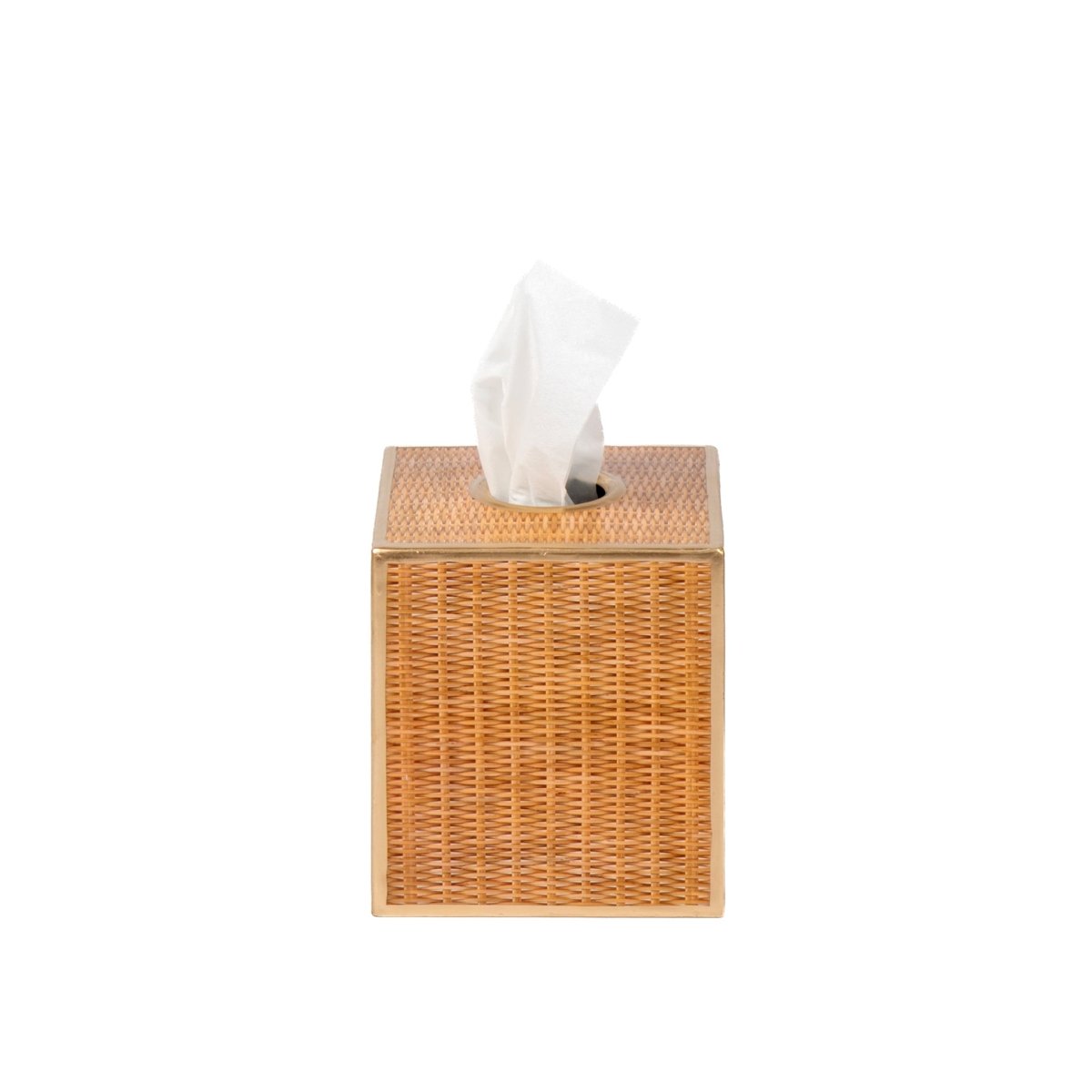 Rattan Beige Enameled Square Metal Tissue Box Cover for Bathroom, Vanity, Bedroom, Home Office - Tissue Box Cover from Jaye's Studio