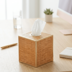 Rattan Beige Enameled Square Metal Tissue Box Cover for Bathroom, Vanity, Bedroom, Home Office - Tissue Box Cover from Jaye's Studio