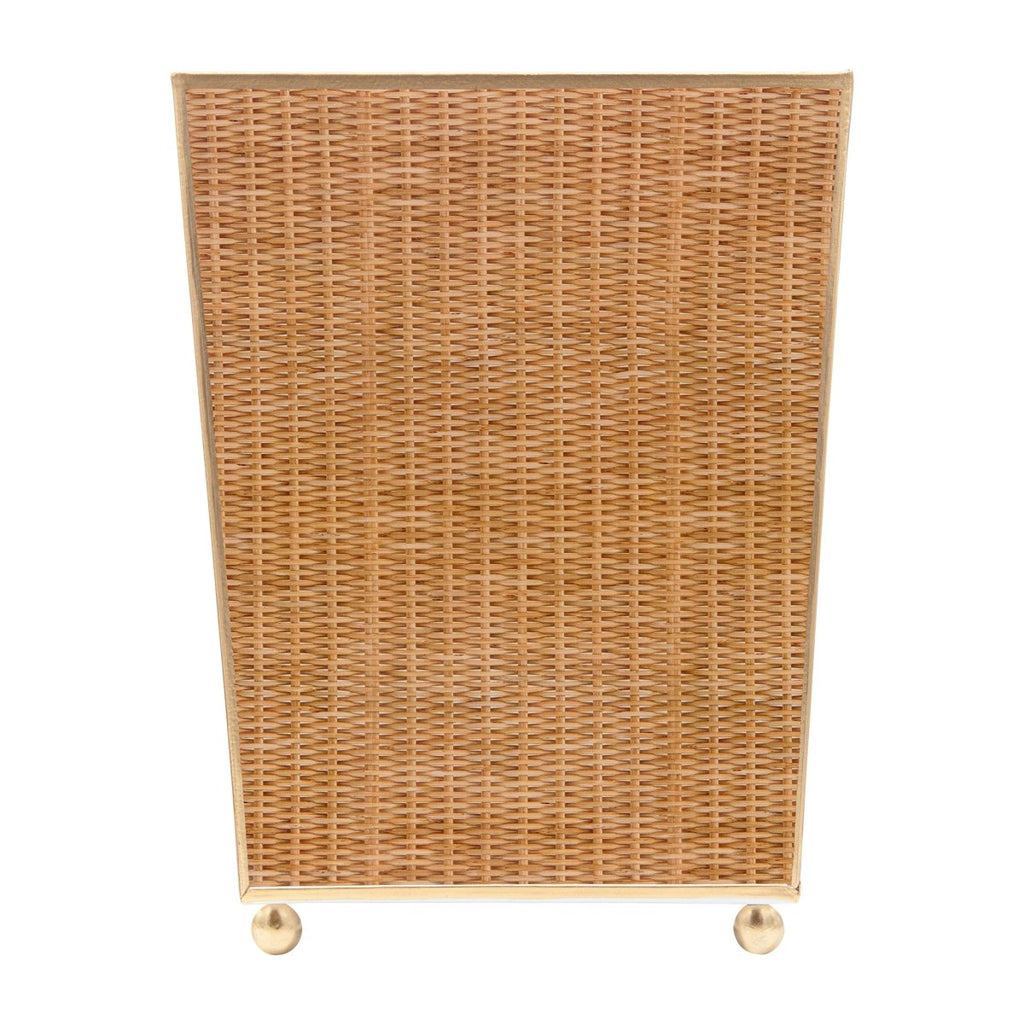 Rattan Brown Enameled Bathroom Trash Can, Wastebasket, Dustbin for Bedroom, Home Office, Vanity - Square without Lid - Avail 02/22 - Wastebaskets from Jaye's Studio