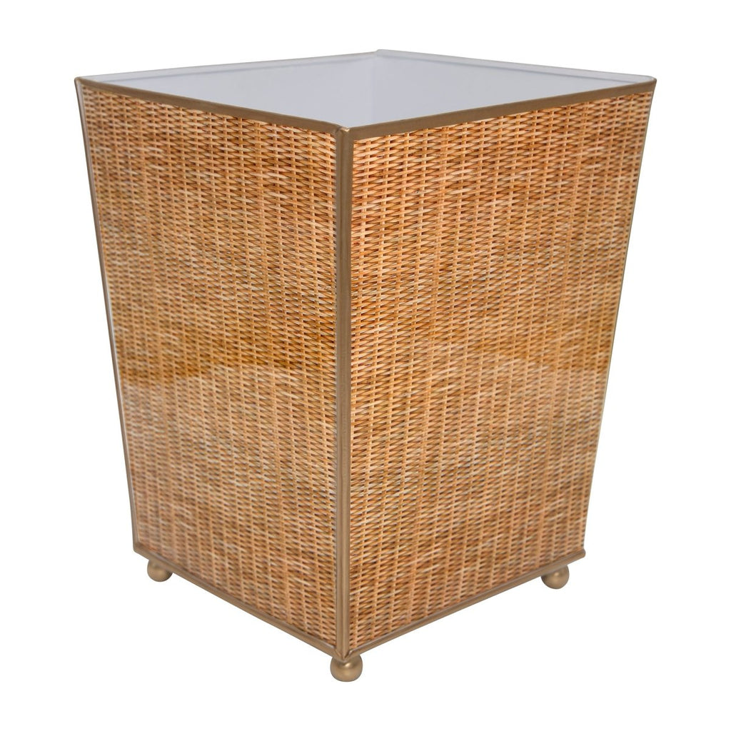 Rattan Brown Enameled Bathroom Trash Can, Wastebasket, Dustbin for Bedroom, Home Office, Vanity - Square without Lid - Avail 02/22 - Wastebaskets from Jaye's Studio