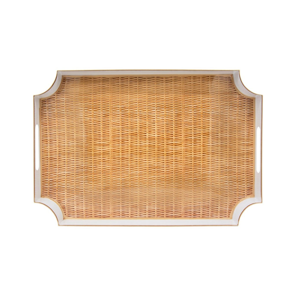 Rattan Brown Enameled Rectangle Decorative Serving Tray - for Kitchen, Barware, Vanity, Jaye Tray - Avail 03/20 - Serving Trays from Jaye's Studio