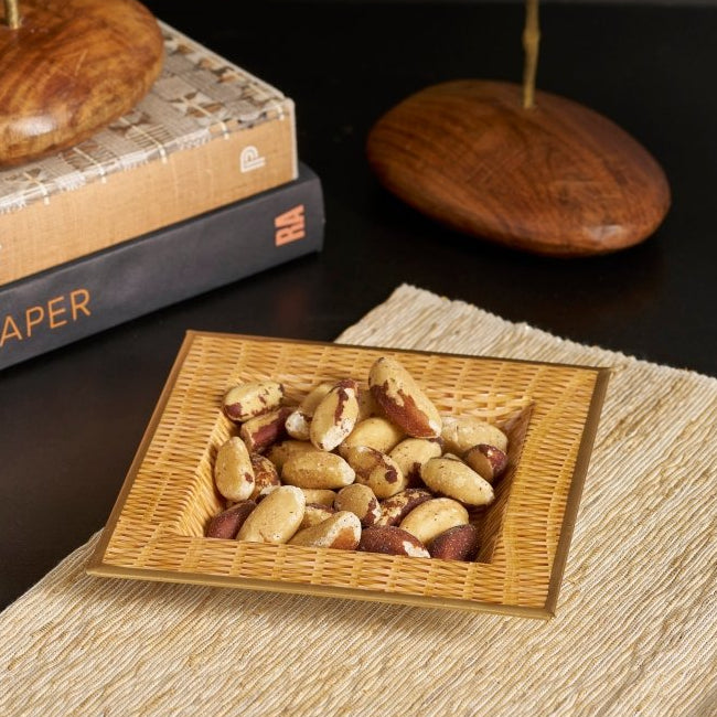 Rattan Brown Enameled Square Decorative Trinket Tray, Catch All Tray, Jewelry Tray for Vanity, Bathroom, Bedside Home Office - Trinket Trays from Jaye's Studio