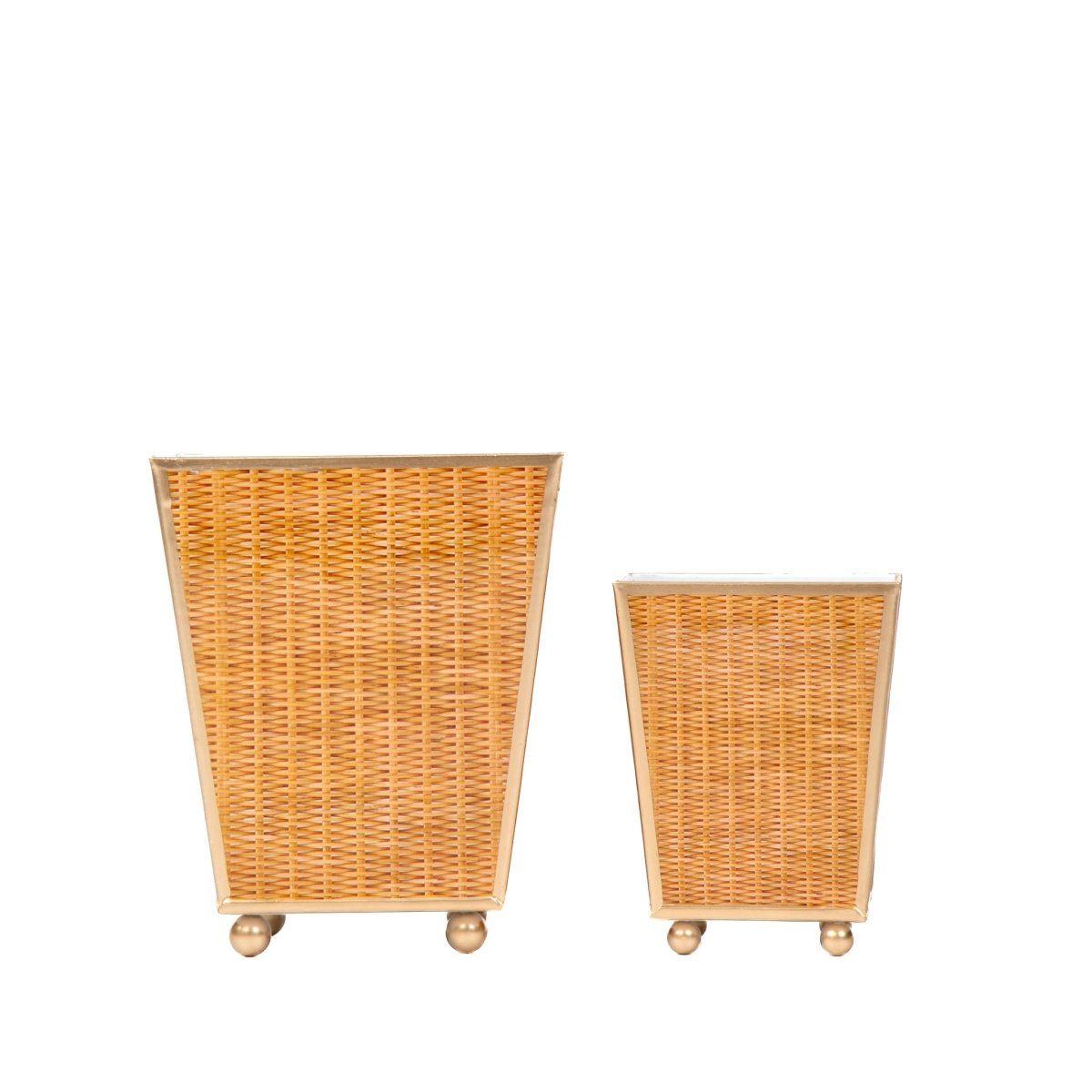 Rattan Enameled Brown Square Metal Cachepot Planter for Bedroom, Home Office, Kitchen, Living Room - Avail 03/20 - Cachepots from Jaye's Studio