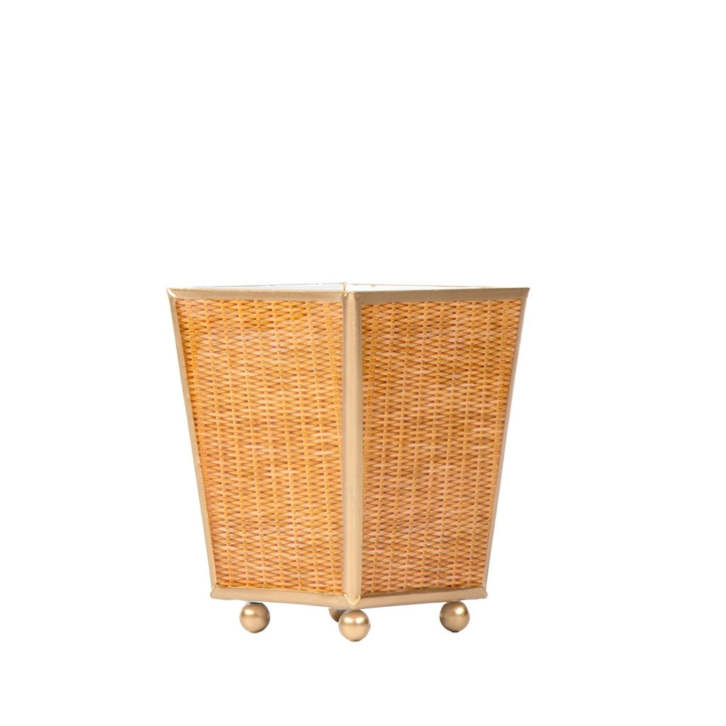 Rattan Enameled Brown Square Metal Cachepot Planter for Bedroom, Home Office, Kitchen, Living Room - Avail 03/20 - Cachepots from Jaye's Studio