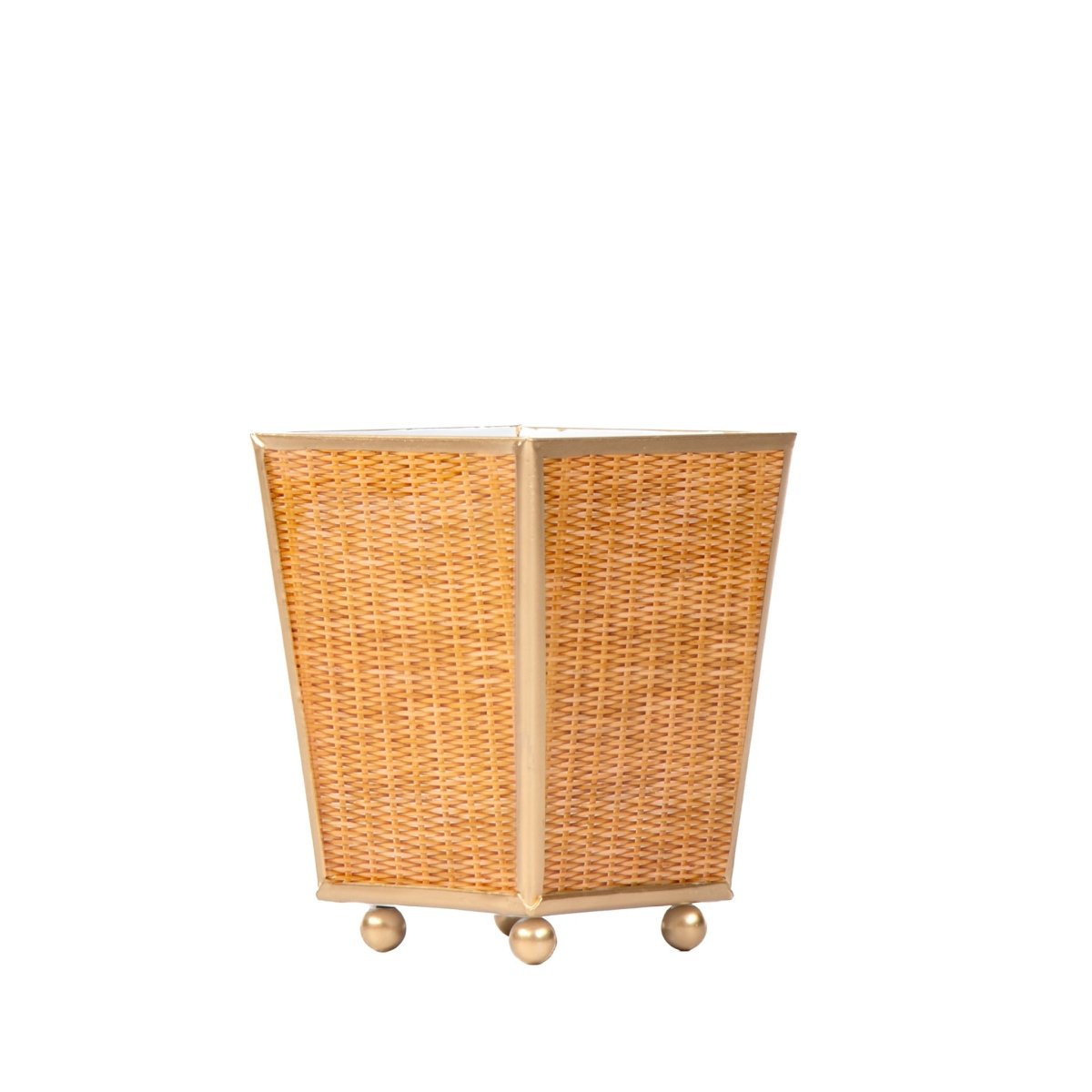 Rattan Enameled Brown Square Metal Cachepot Planter for Bedroom, Home Office, Kitchen, Living Room - Avail 03/20 - Cachepots from Jaye's Studio