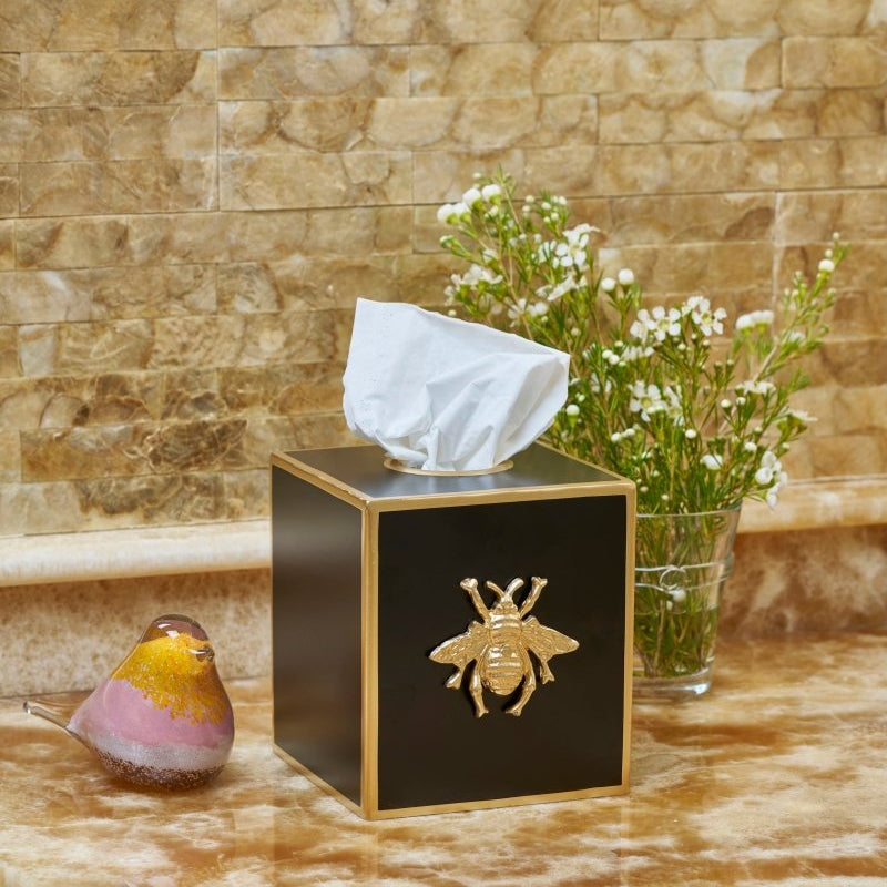 Regency Bee Black Enameled Square Metal Tissue Box Cover for Bathroom, Vanity, Bedroom, Home Office - Avail 03/20 - Tissue Box Cover from Jaye's Studio