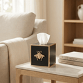 Regency Bee Black Enameled Square Metal Tissue Box Cover for Bathroom, Vanity, Bedroom, Home Office - Tissue Box Cover from Jaye's Studio