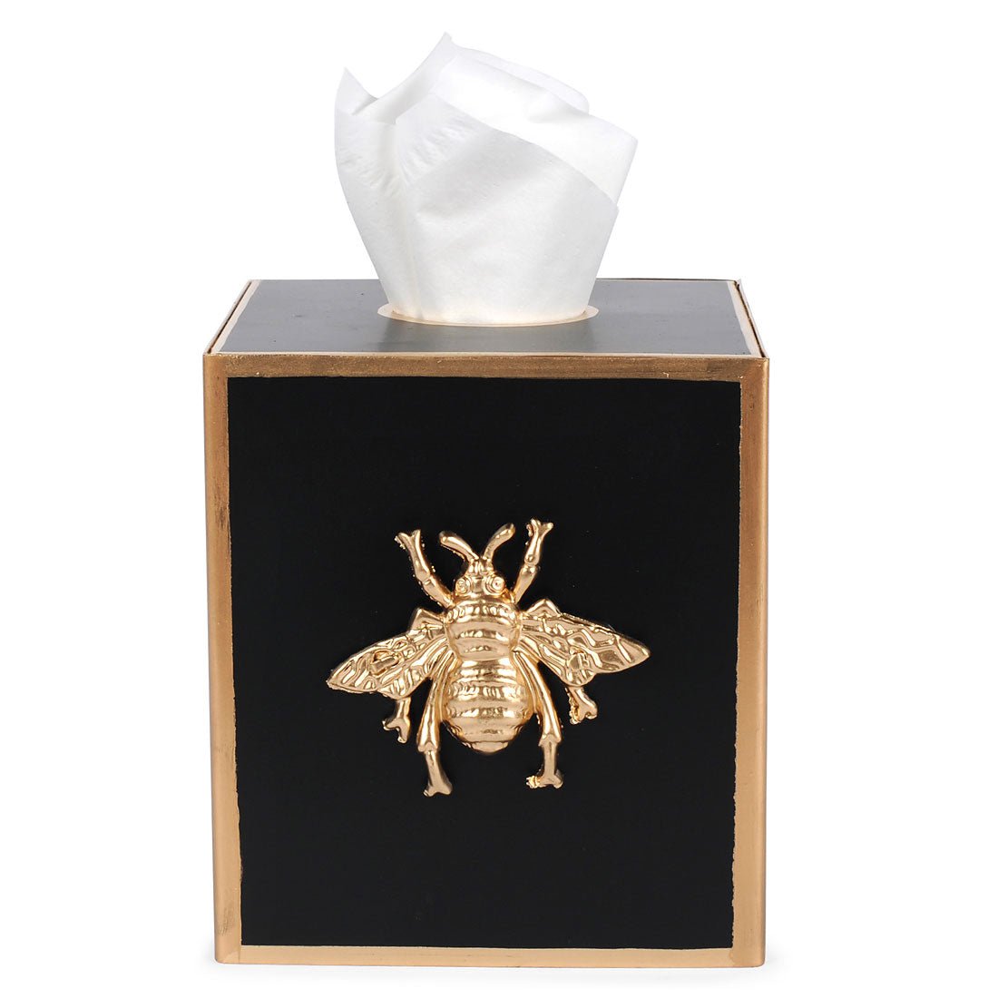 Regency Bee Black Enameled Square Metal Tissue Box Cover for Bathroom, Vanity, Bedroom, Home Office - Tissue Box Cover from Jaye's Studio