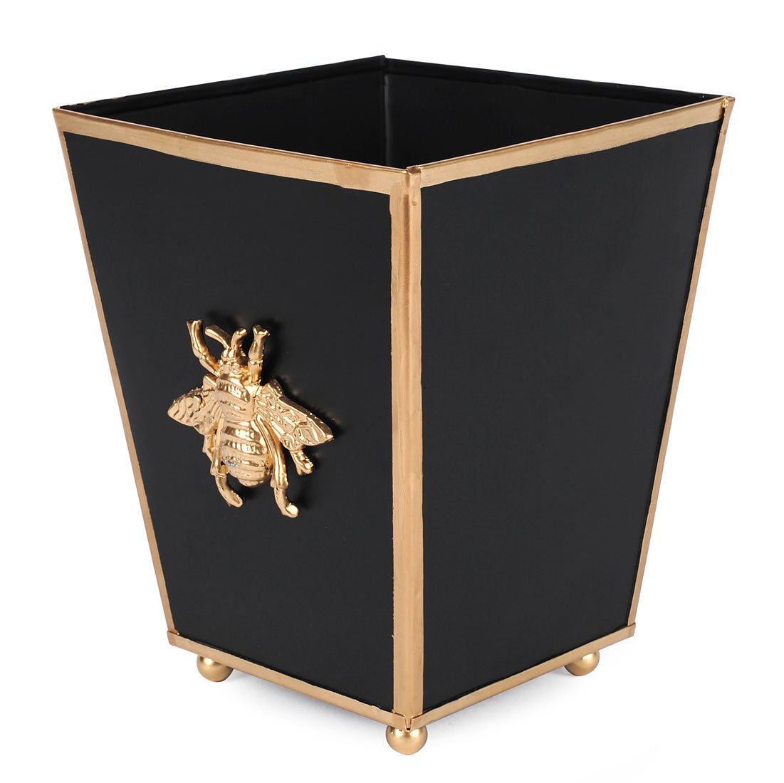 Regency Bee Black Square Metal Cachepot for Bedroom, Office, Kitchen, Living Room - with Gold Bee Decor - Cachepots from Jaye's Studio