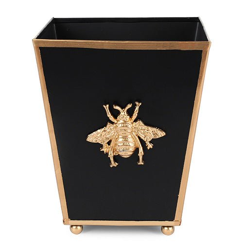 Regency Bee Black Square Metal Cachepot for Bedroom, Office, Kitchen, Living Room - with Gold Bee Decor - Cachepots from Jaye's Studio