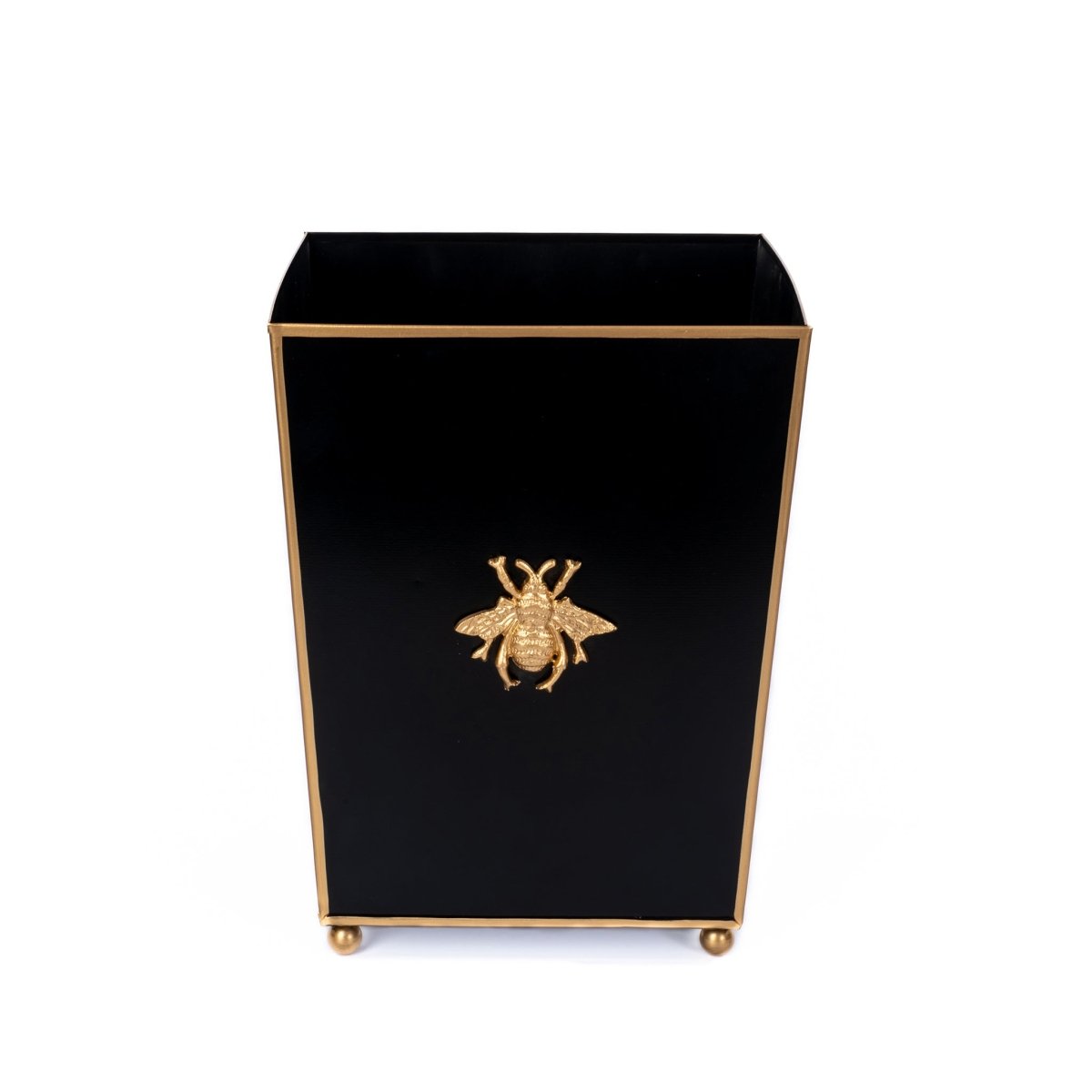 Regency Bee Black Wastebasket, Bathroom Trash Can, Wastebasket for Vanity, Home Office, Bedroom - Square without Lid with Lion Decor - Wastebaskets from Jaye's Studio