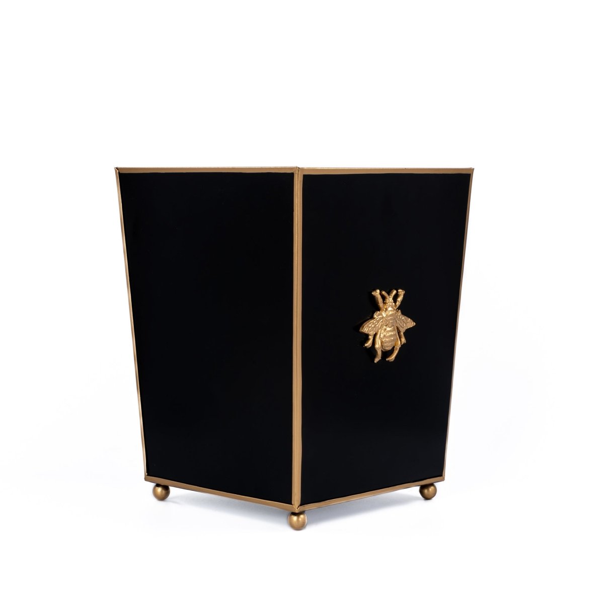 Regency Bee Black Wastebasket, Bathroom Trash Can, Wastebasket for Vanity, Home Office, Bedroom - Square without Lid with Lion Decor - Wastebaskets from Jaye's Studio