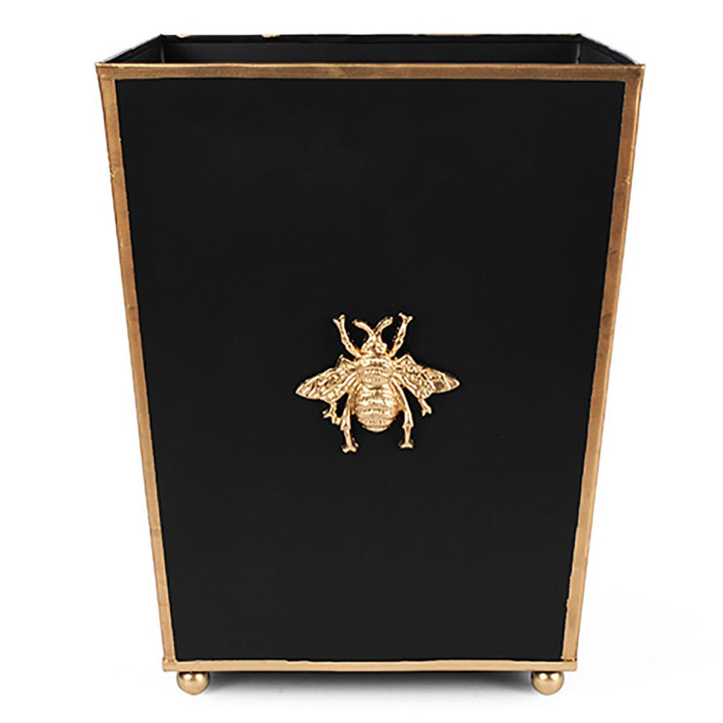 Regency Bee Black Wastebasket, Bathroom Trash Can, Wastebasket for Vanity, Home Office, Bedroom - Square without Lid with Lion Decor - Wastebaskets from Jaye's Studio