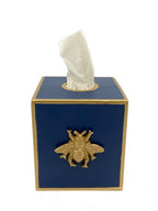 Regency Bee Navy Blue Enameled Square Metal Tissue Box Cover for Bathroom, Vanity, Bedroom, Home Office - Avail 11/26 - Tissue Box Cover from Jaye's Studio