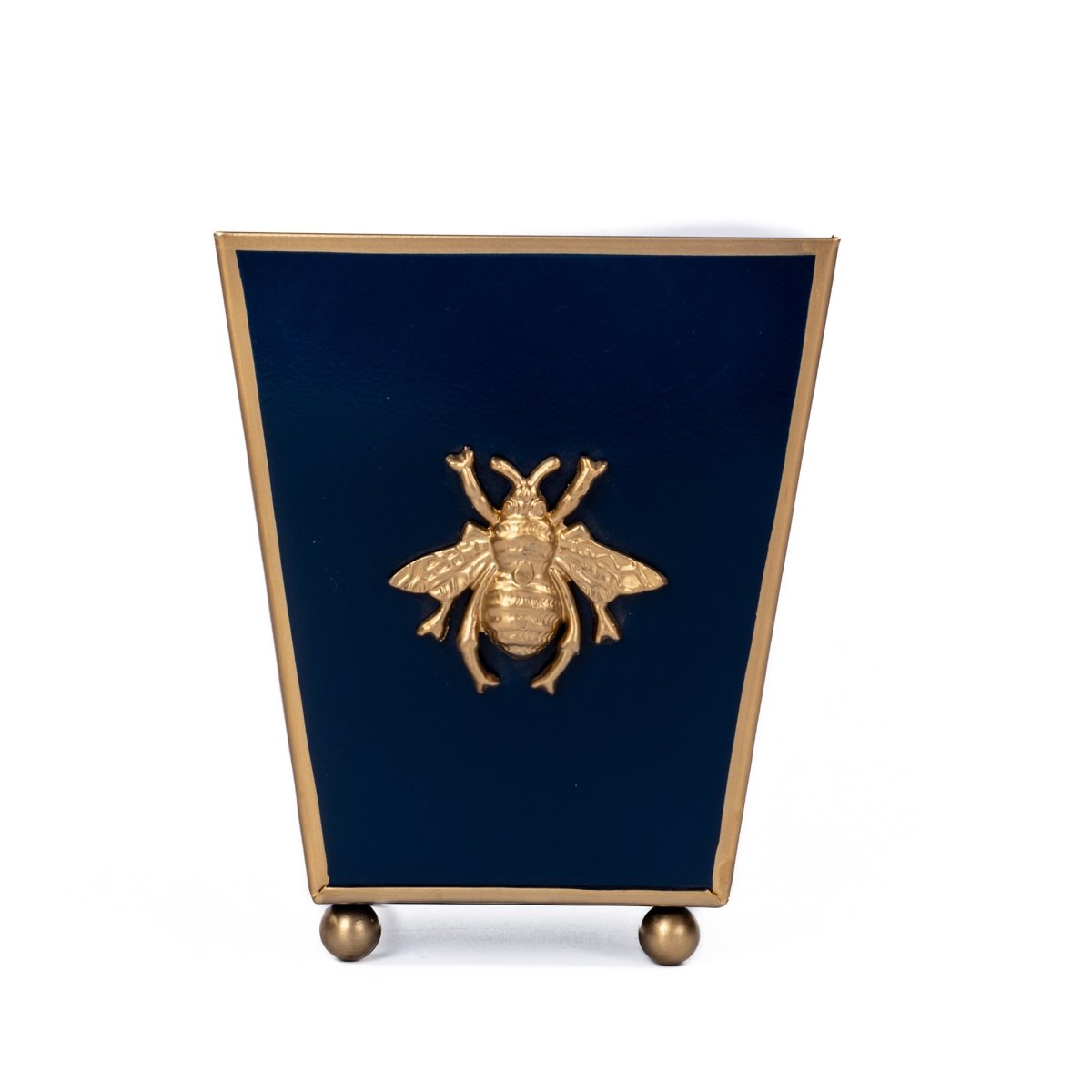 Regency Bee Navy Square Metal Cachepot for Bedroom, Office, Kitchen, Living Room - with Gold Bee Decor - Cachepots from Jaye's Studio