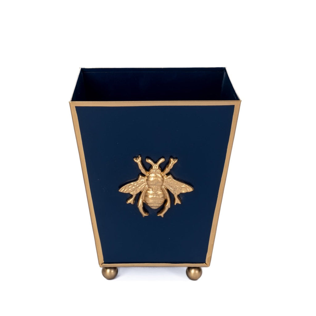 Regency Bee Navy Square Metal Cachepot for Bedroom, Office, Kitchen, Living Room - with Gold Bee Decor - Cachepots from Jaye's Studio