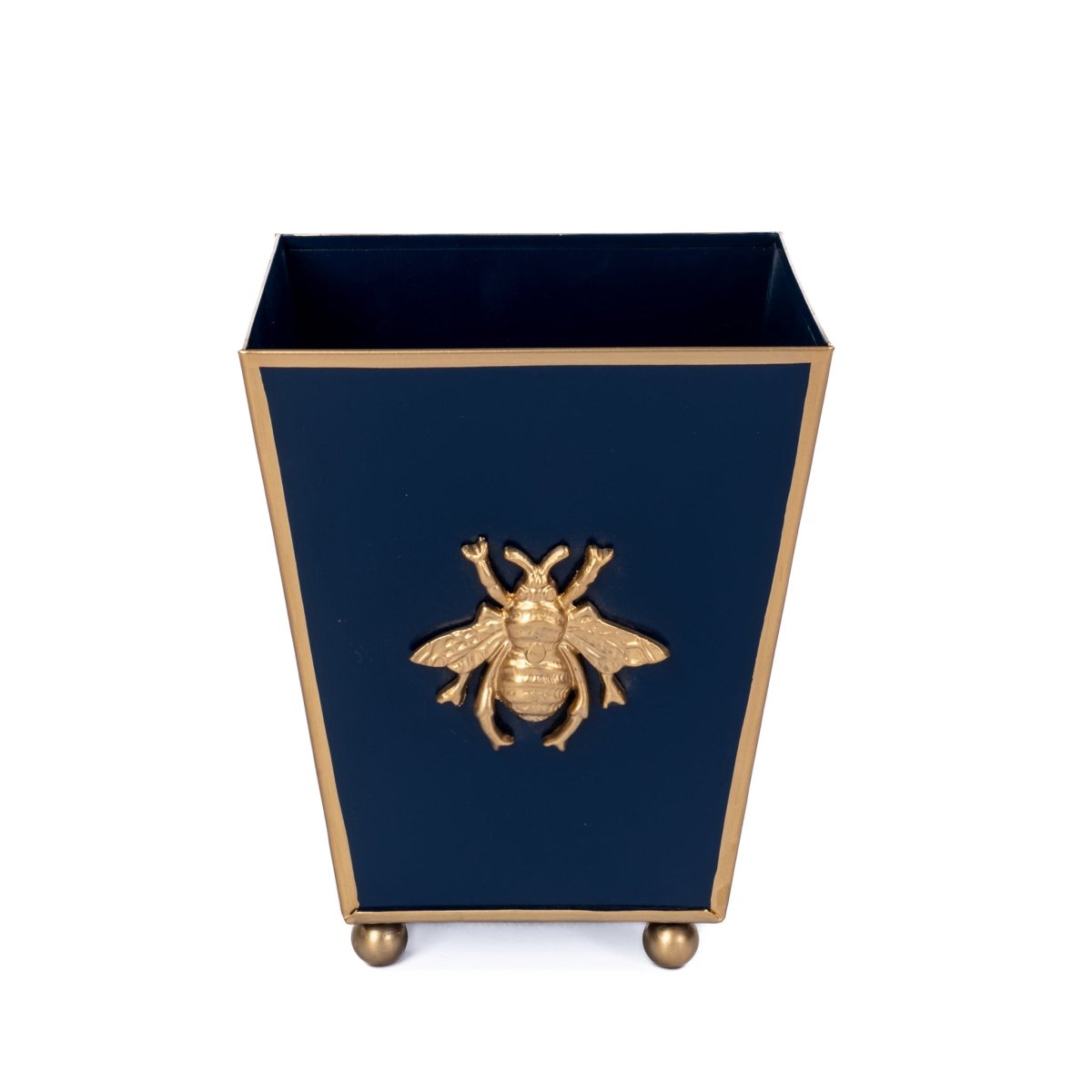 Regency Bee Navy Square Metal Cachepot for Bedroom, Office, Kitchen, Living Room - with Gold Bee Decor - Cachepots from Jaye's Studio