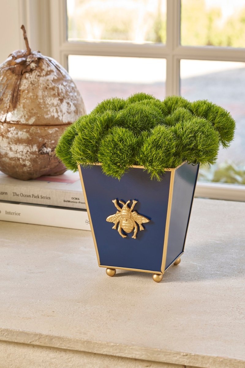 Regency Bee Navy Square Metal Cachepot for Bedroom, Office, Kitchen, Living Room - with Gold Bee Decor - Cachepots from Jaye's Studio