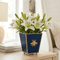 Regency Bee Navy Square Metal Cachepot for Bedroom, Office, Kitchen, Living Room - with Gold Bee Decor - Cachepots from Jaye's Studio
