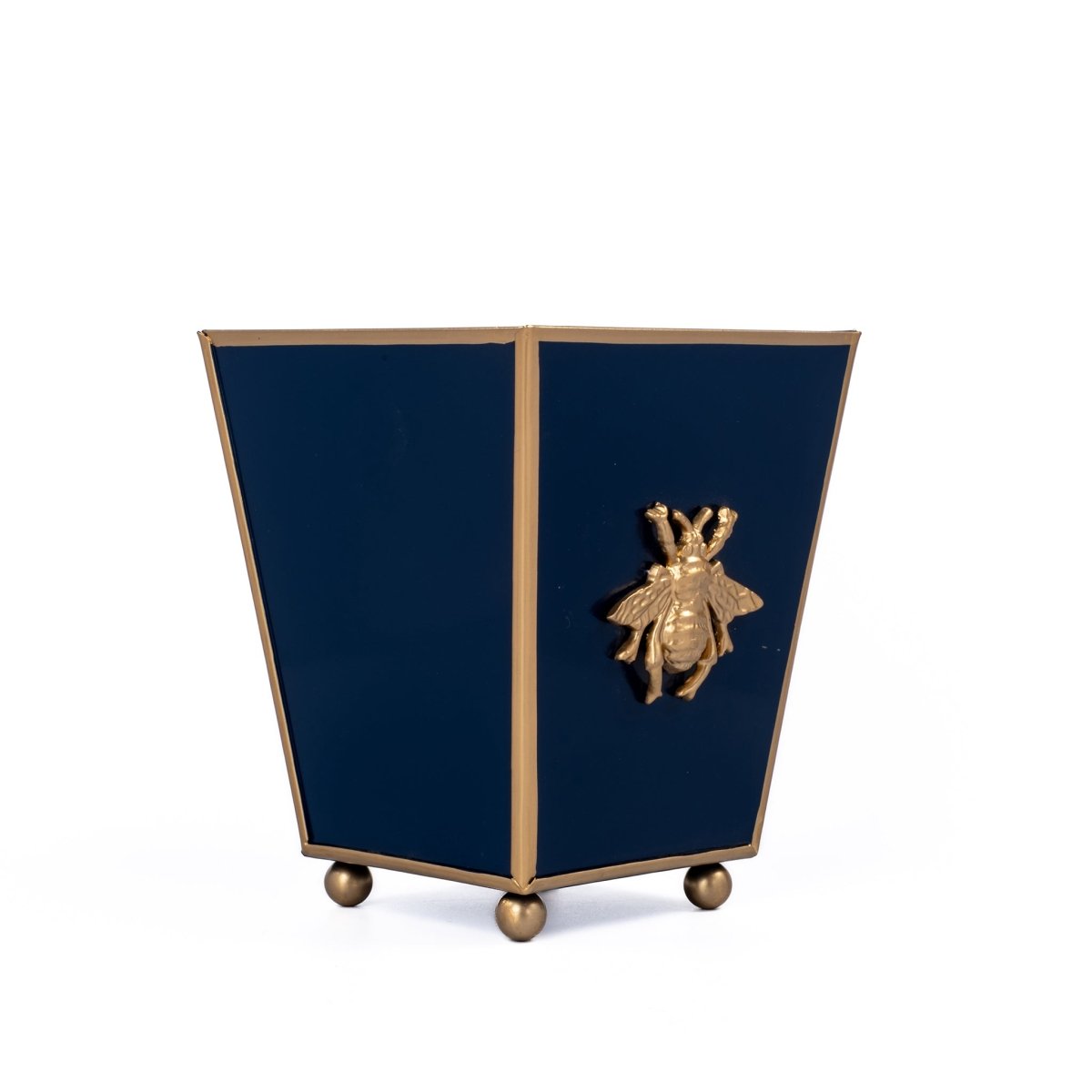 Regency Bee Navy Square Metal Cachepot for Bedroom, Office, Kitchen, Living Room - with Gold Bee Decor - Cachepots from Jaye's Studio