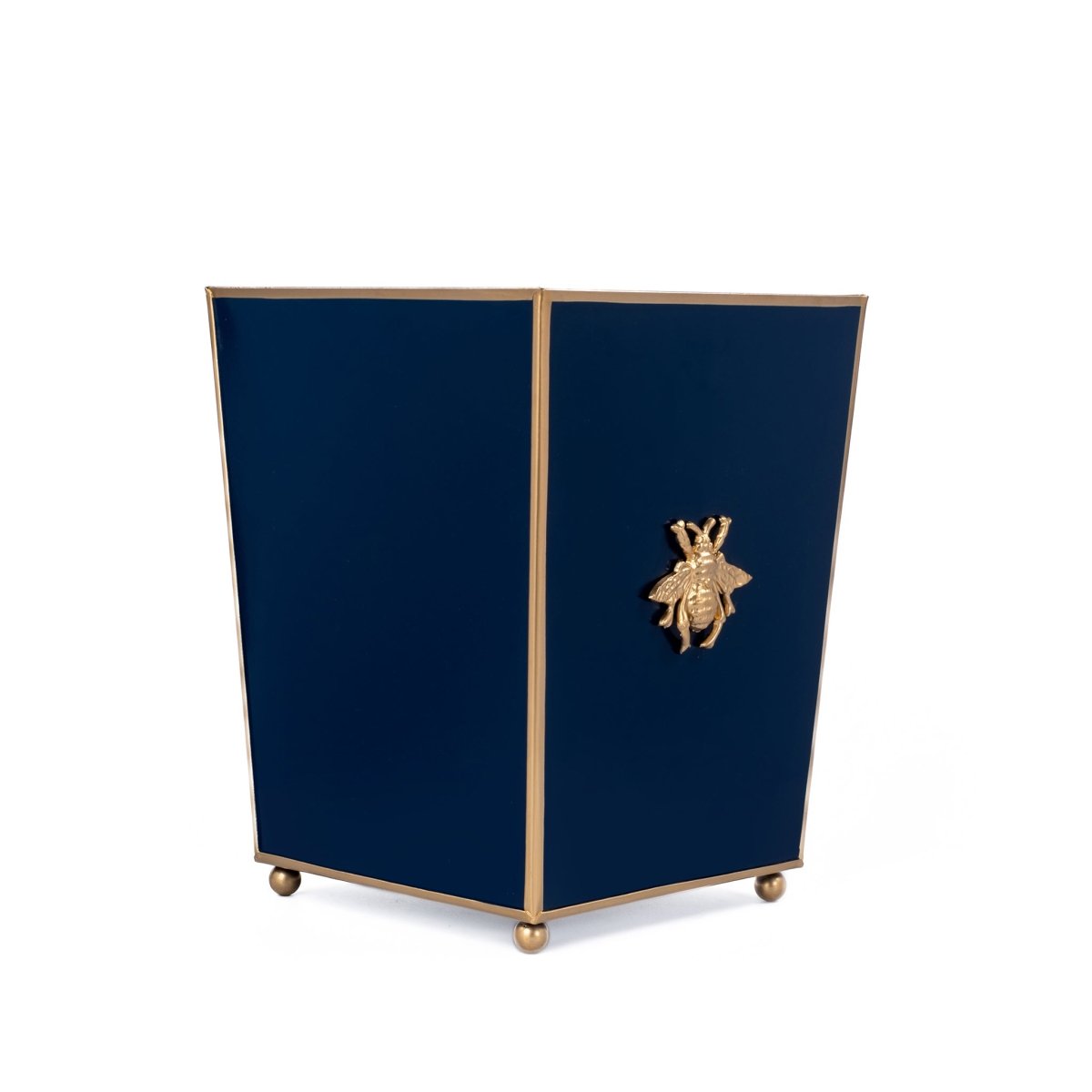 Regency Bee Navy Wastebasket, Bathroom Trash Can, Wastebasket for Vanity, Home Office, Bedroom - Square without Lid with Lion Decor - Avail 03/20 - Wastebaskets from Jaye's Studio
