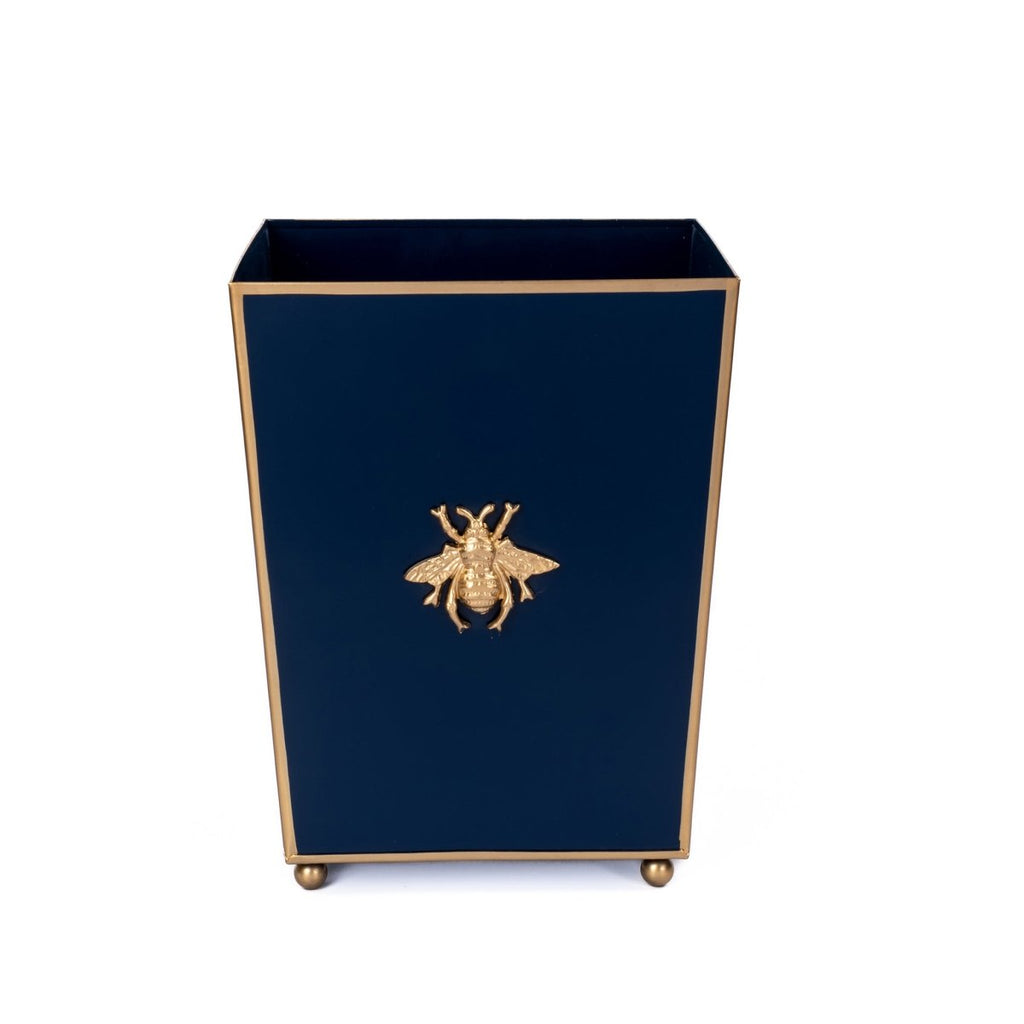 Regency Bee Navy Wastebasket, Bathroom Trash Can, Wastebasket for Vanity, Home Office, Bedroom - Square without Lid with Lion Decor - Avail 03/20 - Wastebaskets from Jaye's Studio