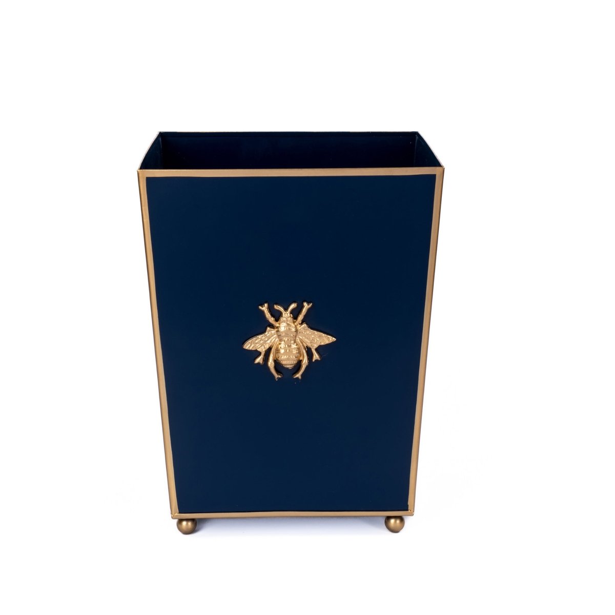 Regency Bee Navy Wastebasket, Bathroom Trash Can, Wastebasket for Vanity, Home Office, Bedroom - Square without Lid with Lion Decor - Avail 03/20 - Wastebaskets from Jaye's Studio