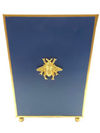 Regency Bee Navy Wastebasket, Bathroom Trash Can, Wastebasket for Vanity, Home Office, Bedroom - Square without Lid with Lion Decor - Avail 03/20 - Wastebaskets from Jaye's Studio