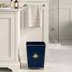 Regency Bee Navy Wastebasket, Bathroom Trash Can, Wastebasket for Vanity, Home Office, Bedroom - Square without Lid with Lion Decor - Wastebaskets from Jaye's Studio