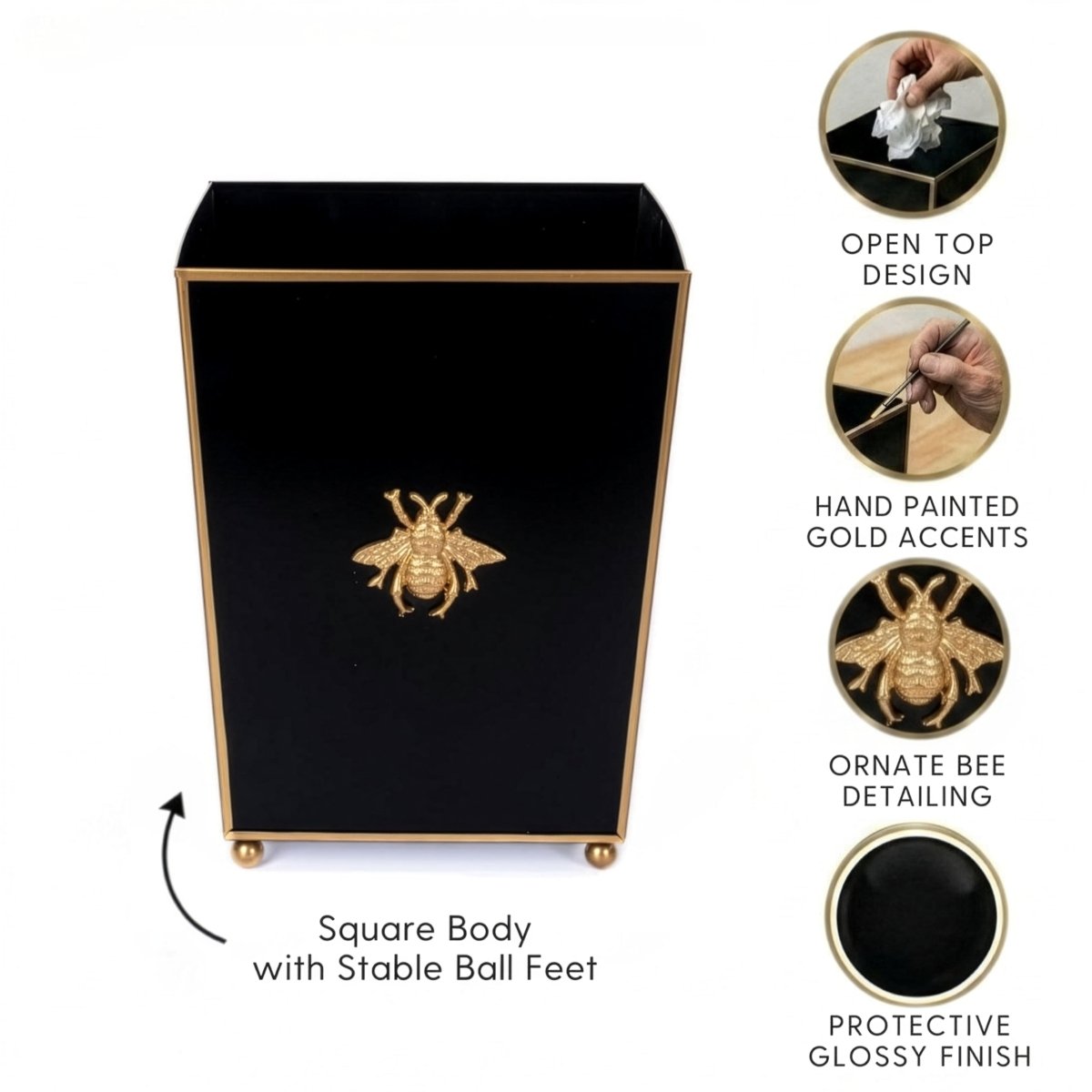 Regency Bee Square Wastebasket - Wastebaskets from Jaye's Studio