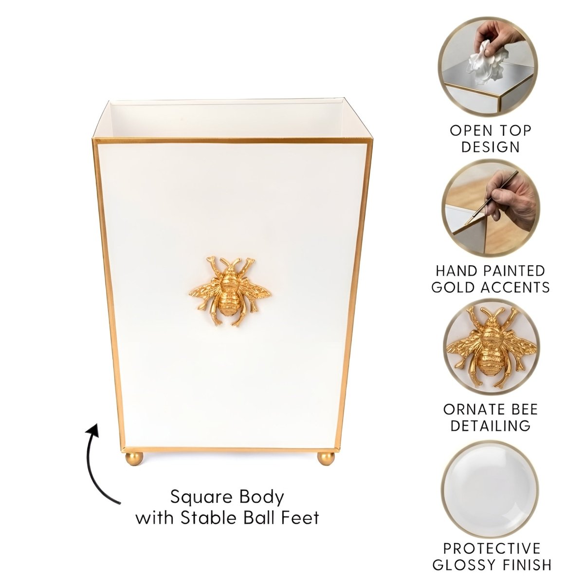 Regency Bee Square Wastebasket - Wastebaskets from Jaye's Studio
