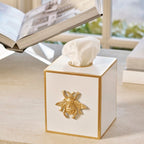 Regency Bee White Enameled Square Metal Tissue Box Cover for Bathroom, Vanity, Bedroom, Home Office - Avail 02/22 - Tissue Box Cover from Jaye's Studio