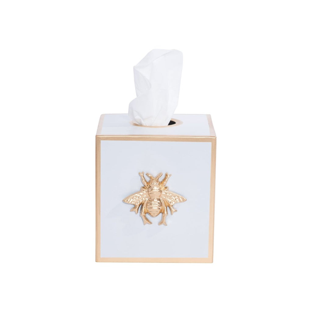 Regency Bee White Enameled Square Metal Tissue Box Cover for Bathroom, Vanity, Bedroom, Home Office - Tissue Box Cover from Jaye's Studio