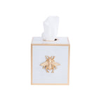 Regency Bee White Enameled Square Metal Tissue Box Cover for Bathroom, Vanity, Bedroom, Home Office - Tissue Box Cover from Jaye's Studio