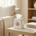 Regency Bee White Enameled Square Metal Tissue Box Cover for Bathroom, Vanity, Bedroom, Home Office - Tissue Box Cover from Jaye's Studio