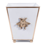 Regency Bee White Square Metal Cachepot for Bedroom, Office, Kitchen, Living Room - with Gold Bee Decor - Cachepots from Jaye's Studio