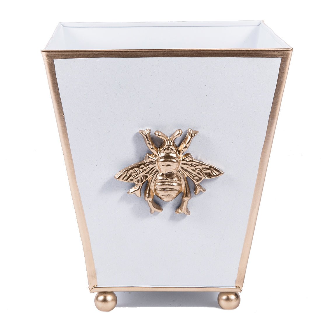 Regency Bee White Square Metal Cachepot for Bedroom, Office, Kitchen, Living Room - with Gold Bee Decor - Cachepots from Jaye's Studio