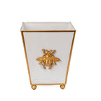 Regency Bee White Square Metal Cachepot for Bedroom, Office, Kitchen, Living Room - with Gold Bee Decor - Cachepots from Jaye's Studio
