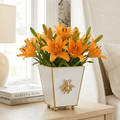Regency Bee White Square Metal Cachepot for Bedroom, Office, Kitchen, Living Room - with Gold Bee Decor - Cachepots from Jaye's Studio