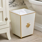 Regency Bee White Wastebasket, Bathroom Trash Can, Wastebasket for Vanity, Home Office, Bedroom - Square without Lid with Lion Decor - Avail 02/22 - Wastebaskets from Jaye's Studio